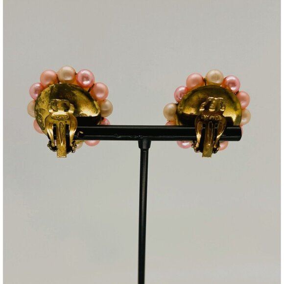 Japan Faux Pearls Necklace Earrings Pink Acrylic 4 Strands Clip-On Statement - Picture 15 of 16